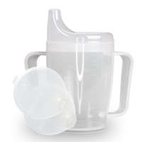 Dr. Junghans Einnehmbecher,  Schnabeltasse Senioren,  2 Griffe 29093,  1 Becher mit zwei Griffen + 2 Deckel (4/12mm),  milchig