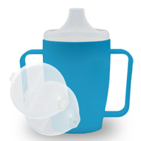 Dr. Junghans Einnehmbecher,  Schnabeltasse Senioren,  2 Griffe 29095,  1 Becher mit zwei Griffen + 2 Deckel (4/12mm),  blau