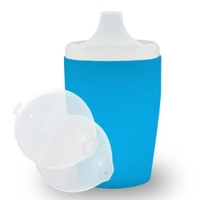 Dr. Junghans Einnehmbecher,  Schnabeltasse Senioren,  auslaufsicher 29054,  1 Becher ohne Griff + 2 Deckel (4/12 mm),  blau