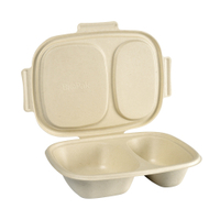 DUNI BioPak Shield Menübox mit Deckel,  2-geteilt 196042,  1 Karton = 4 x 50 Stück, 300/600 ml,  braun