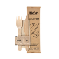 DUNI Take away,  Holzbesteck Set,  BioPak,  mit Gewürzen,  5-teilig 195922,  1 Karton = 250 Sets