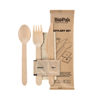 DUNI Take away,  Holzbesteck,  Set,  BioPak,  mit Gewürzen,  6-teilig 195924,  1 Karton = 250 Sets