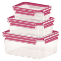 EMSA Clip & Close Colour Frischhaltedosen,  3-teiliges Set 515584,  Set besteht aus: 550 ml,  1 l,  2, 2 l Dosen - Farbe: Himbeer