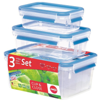 EMSA Clip & Close Frischhaltedosen 3-teiliges Set 508566,  Set besteht aus: 1 x 550 ml,  1 x 1 Liter,  1 x 2, 2 Liter - Dosen