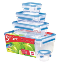 EMSA Clip & Close Frischhaltedosen 5-teiliges Set 508568,  Set besteht aus: 1x150ml,  1x200ml,  1x550ml,  1x1l,  1x3, 7l - Dosen
