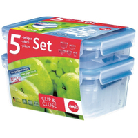 EMSA Clip & Close Frischhaltedosen 5-teiliges Set 512753,  Set besteht aus: 1x250ml,  1x550ml,  1x1l,  1x1, 2l,  1x2, 3l- Dosen