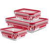 EMSA Clip & Close Frischhaltedosen Glas,  3-teiliges Set,  rot 514168,  Set besteht aus: 1 x 500 ml,  1 x 900 ml,  1 x 2000 ml Dosen