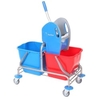 Floorstar Doppelfahrwagen DOFA 20 ES ESTAWA 2 x 17 l - Edelstahl DOFA 20 ES,  2 x 17 Liter Eimer rot/blau