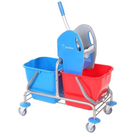 Floorstar Doppelfahrwagen DOFA 20 ES ESTAWA 2 x 17 l - Edelstahl DOFA 20 ES,  2 x 17 Liter Eimer rot/blau