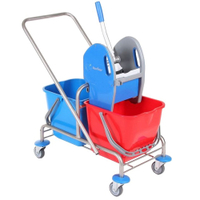 Floorstar Doppelfahrwagen DOFA 25 D ES ESTAWA 2 x 25 l -Edelstahl DOFA 25 D ES,  2 x 25 Liter Eimer rot/blau
