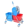 Floorstar Doppelfahrwagen DOFA 25 ES ESTAWA - Edelstahl DOFA 25 ES,  2 x 25 Liter Eimer rot/blau