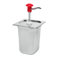 Gastro Inox Dosierspender mit Druckknopfbedienung,  3 Liter 503.105,  Maße (B x H x T): 165 x 320 x 180 mm,  roter Druckknopf