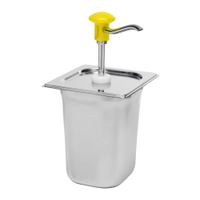 Gastro Inox Dosierspender mit Druckknopfbedienung,  3 Liter 503.106,  Maße (B x H x T): 165 x 320 x 180 mm,  gelber Druckknopf