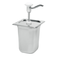 Gastro Inox Dosierspender mit Druckknopfbedienung,  3 Liter 503.107,  Maße (B x H x T): 165 x 320 x 180 mm,  weißer Druckknopf