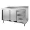 Gastro-Inox Edelstahl Arbeitsschrank mit Drehtüren,  Tiefe 600 mm 302.322,  Maße: (L x T x H) 1200 x 600 x 880 mm,  3 Schubladen + Aufkantung