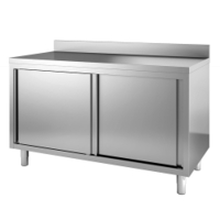 Gastro-Inox Edelstahl Arbeitsschrank mit Schiebetüren,  Tiefe 600 302.104,  Maße: (L x T x H) 1500 x 600 x 880 mm,  mit Aufkantung