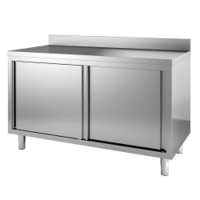 Gastro-Inox Edelstahl Arbeitsschrank mit Schiebetüren,  Tiefe 700 302.111,  Maße: (L x T x H) 1500 x 700 x 880 mm,  mit Aufkantung