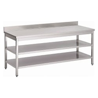 Gastro-Inox Edelstahl Arbeitstisch,  Tiefe 700 mm,  mit Aufkantung 301.329,  Maße: (L x T x H) 1100 x 700 x 880 mm,  mit doppeltem Grundboden