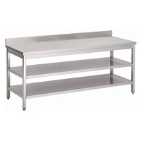 Gastro-Inox Edelstahl Arbeitstisch,  Tiefe 700 mm,  mit Aufkantung 301.338,  Maße: (L x T x H) 2000 x 700 x 880 mm,  mit doppeltem Grundboden