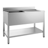 Gastro-Inox Spültisch,  mit links 1 Becken,  Tiefe 700 mm 305.434,  Maße: (L x T x H) 1600 x 700 x 880 mm,  Grundboden + Aufkantung