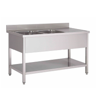 Gastro-Inox Spültisch,  mit links 2 Becken,  Tiefe 600 mm 305.426,  Maße: (L x T x H) 2000 x 600 x 880 mm,  Grundboden + Aufkantung