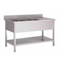 Gastro-Inox Spültisch,  mit links 2 Becken,  Tiefe 700 mm 305.452,  Maße: (L x T x H) 1400 x 700 x 880 mm,  Grundboden + Aufkantung