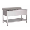 Gastro-Inox Spültisch,  mit links 2 Becken,  Tiefe 700 mm 305.455,  Maße: (L x T x H) 1800 x 700 x 880 mm,  Grundboden + Aufkantung