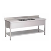 Gastro-Inox Spültisch,  mit mittig 2 Becken,  Tiefe 700 mm 305.444,  Maße: (L x T x H) 1600 x 700 x 880 mm,  Grundboden + Aufkantung