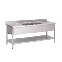 Gastro-Inox Spültisch,  mit mittig 2 Becken,  Tiefe 700 mm 305.444,  Maße: (L x T x H) 1600 x 700 x 880 mm,  Grundboden + Aufkantung