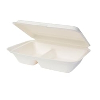 Greenbox Menüschale mit Klappdeckel,  rechteckig,  2-geteilt DFC01346,  1 Karton = 10 Packungen à 50 Stück