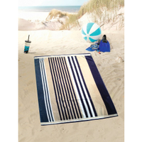 Gözze Velours Jacquard Strandtuch,  100 x 160 cm 10001-30,  Dessin: Streifen blau / beige