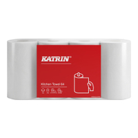 KATRIN Küchenrolle 64 Blatt,  2-lagig,  weiß 870750,  1 Packung = 4 Rollen à 64 Blatt