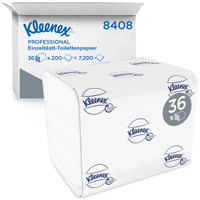 KLEENEX 200 Toilet Tissue für Einzelblattsystem 8408,  1 Karton = 36 Packungen à 200 Blätter