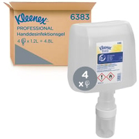 KLEENEX Händedesinfektionsgel,  parfümfrei,  farblos,  1200 ml 6383,  1 Karton = 4 Kassetten à 1200 ml,  Nachfüllpackung