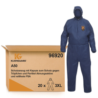KLEENGUARD A50 atmungsaktiver Schutzanzug,  mit Kapuze,  blau 96920,  1 Karton à 20 Anzüge,  Größe: XXXL