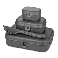 Koziol Lunchbos Set PASCAL READY inkl. Besteck,  4-teilig 7168701,  1 Set,  Farbe: dunkelgrau