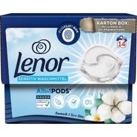Lenor All-in-1 PODS Sensitiv Waschmittel 8001090495235,  1 Packung = 14 Pods à 23, 8 g,  Baumwolle & Tiarè-Blüte