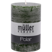 Müller Kerzen Polar Stumpenkerzen 100/68 mm,  Raureif-Effekt 54610072DM,  1 Packung = 4 Stück,  dunkelgrün