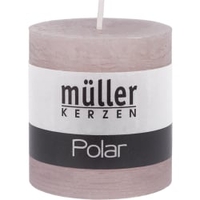 Müller Kerzen Polar Stumpenkerzen 75/68 mm,  Raureif-Effekt 546076688G,  1 Packung = 4 Stück,  naturgrau