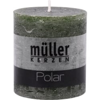 Müller Kerzen Polar Stumpenkerzen 75/68 mm,  Raureif-Effekt 54607668DM,  1 Packung = 4 Stück,  dunkelgrün