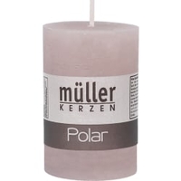 Müller Kerzen Polar Stumpenkerzen 90/58 mm,  Raureif-Effekt 546090628G,  1 Packung = 6 Stück,  naturgrau