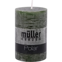 Müller Kerzen Polar Stumpenkerzen 90/58 mm,  Raureif-Effekt 54609062dm,  1 Packung = 6 Stück,  dunkelgrün
