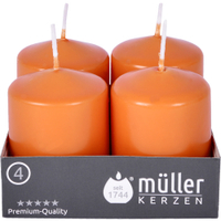 Müller Kerzen Stumpenkerze BSS,  mandarin 2400624861,  1 Packung = 4 Stück,  (Ø x H): 48 x 62 mm