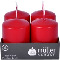 Müller Kerzen Stumpenkerze,  karminrot 2400624891,  1 Packung = 4 Stück,  (Ø x H): 48 x 62 mm