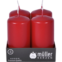 Müller Kerzen Stumpenkerze,  karminrot 2400904891,  1 Packung = 4 Stück,  (Ø x H): 48 x 90 mm