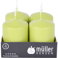 Müller Kerzen Stumpenkerze,  maigrün 2400624876,  1 Packung = 4 Stück,  (Ø x H): 48 x 62 mm