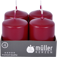 Müller Kerzen Stumpenkerze,  weinrot 2400624847,  1 Packung = 4 Stück,  (Ø x H): 48 x 62 mm