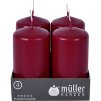 Müller Kerzen Stumpenkerze,  weinrot 2400904847,  1 Packung = 4 Stück,  (Ø x H): 48 x 90 mm