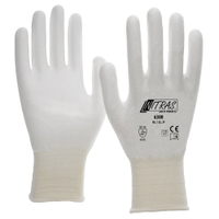 NITRAS Schnittschutzhandschuhe,  PU weiß 6300-S,  1 Karton = 100 Paar,  Größe S (6)
