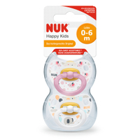 NUK Classic Happy Kids Latex-Schnuller 10171093,  1 Packung = 2 Stück,  Größe: 1 (0-6 Monate),  farbig sortiert